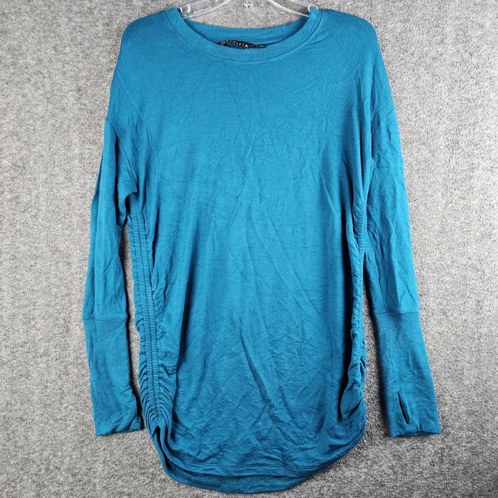 Athleta Essence Long Sleeve Top Womens Small Teal Ruched‎ Thumbhole S/405166